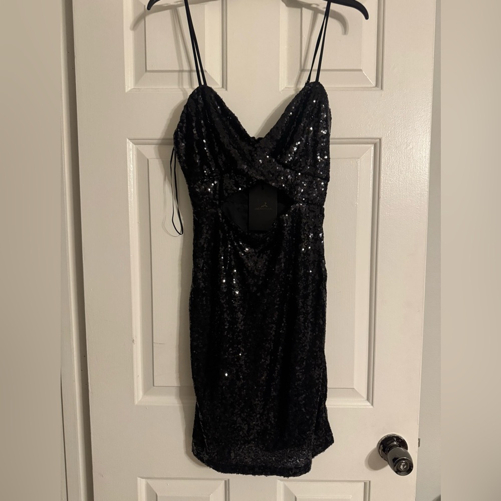 Alania Black Sequin Backless Dress